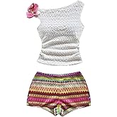 SOLY HUX Women's 2 Piece Summer Vacation Outfits Off the Shoulder Tops and Boho Shorts Matching Set