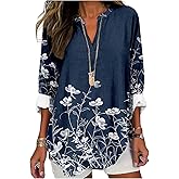LOAIHA Long Sleeve Tunic Tops for Women V Neck Roll up Plus Size Boho Top Peasant Blouses Shirts Fall Fashion 2024
