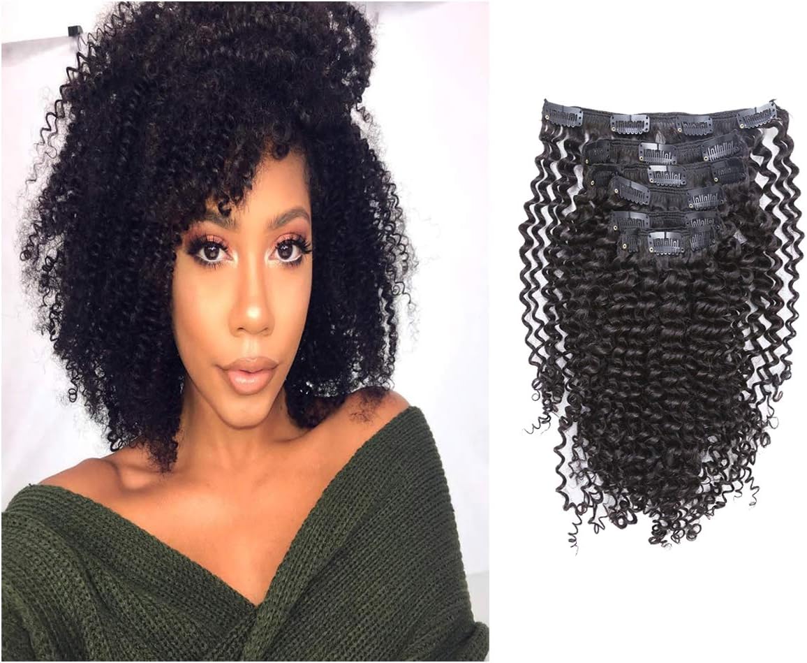Loxxy Kinky Curly Clip in Human Hair Extensions 3B 3C Kinky Clip Ins Nutural Black Color 8A Afro Kinkys Curly Hair Extensions Clip For Black Women In Double Wefts Real Remy Hair,120G,10 Inch