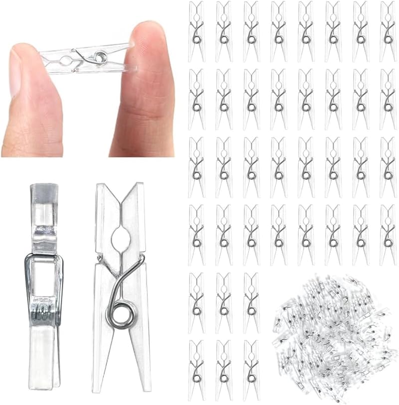 Fuyamp 100 Pcs Clear Mini Pegs 2.5cm Small Crafting Clips Photo Clips