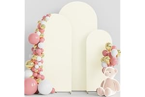 Wokceer Wedding Arch Backdrop Cover Set of 3 Spandex Fitted Wedding Arch Stand Covers for Round Top Chiara Backdrop Stands Cover for Birthday Party Ceremony Banquet Decoration 4ft,5ft,6ft Ivory