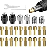 EMVANV 28pcs/set Drill Chuck Collet for Dremel, 1/32 To 1/8inch Drill Chuck Collet Set, with 2pcs British 4486 3-jaw chuck, Chuck Shank Rotary Tool Quick Change Adapter