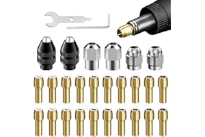 EMVANV 28pcs/Set Drill Chuck Collet for Dremel, 1/32 to 1/8inch Drill Chuck Collet Set, with 2pcs British 4486 3-jaw Chuck, Chuck Shank Rotary Tool Quick Change Adapter