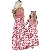 Askwind Mommy and Me Family Outfits,Sleeveless Casual Floral Dress with Pockets for Motner's Day