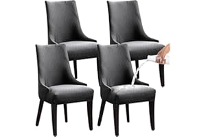 LANSHENG Stretch Rhombic Geometric Wingback Chair Covers Slipcover - Reusable Arm Chair Protector Cover, Washable Dining Chair Covers Protectors for Dining Room (Grey, Set of 4)
