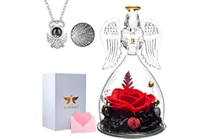 ANWEAO Mothers Day Flowers Gifts for Mom,Preserved Flower Rose in Glass Angel Figurines,Angel Gifts for Women Grandma Wife Sister,Angel Rose Birthday Gifts for Women Mom Wife
