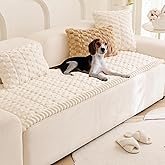Tiwwie Couch Cover for Dogs Fuzzy Sofa Covers for Pet, Geometric Jacquard Coral Pet-Friendly Washable Non-Slip Sofas Slipcover Cushion Protector Pets Mat Dog Bed Mats