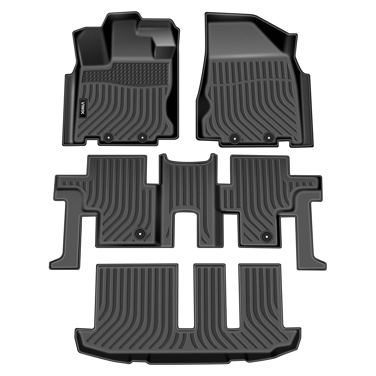 VIWIK Floor Mats Fit for Nissan Pathfinder 7 Seat 2013-2020 / QX60/ 2013 JX35 2014-2020, Car Mats All Weather Custom Floor Liners Full Set Include 1st 2nd 3rd Row, Automotive Floor Mats TPE Black Image