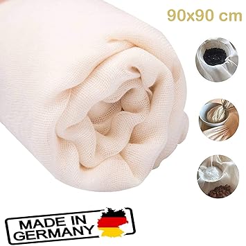 ViaForest Käsetuch Filter Sieb Mandelmilch Säfte Fleisch Trocknen 90x90 cm Wiederverwendbar, 100% ungebleichter Baumwollstoff