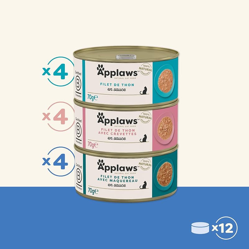 Nourriture Humide 100% Naturelle pour Chats Adultes, Sélection de Poissons en Sauce, Pack Mixte, 12 x 70g Boîtes