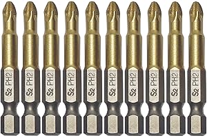 VESTTIO Anti Slip Phillips Cross Slot PH2#2 Screwdriver Drill Bit Set 10PCS 1/4 Inch Hex Shank 2 Inch/50 mm Length S2 Steel with Magnetic for Power Screwdriver Impact Drill Toolkit Accessory