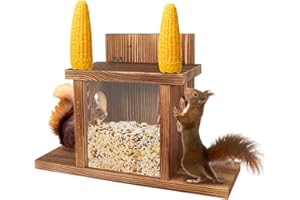 CAWUWE Wood Squirrel Feeder, Squirrel Houses Can Store Peanuts Corn Cob Food for Outside Nesting, Durable Box with Removable Front Panel for Squirrel Chipmunk Birds Animals