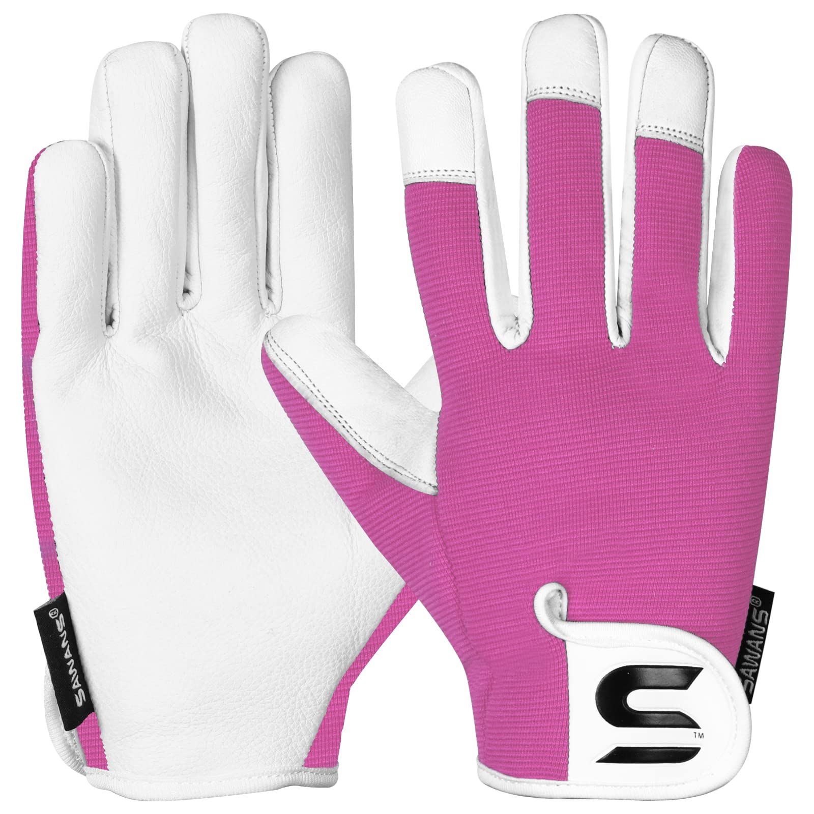 SAWANS Leather Gardening Gloves Ladies and Mens Thorn Proof Garden Gloves for Women and Men Ideal Gardening Gifts Durable Goatskin Work Gloves (S, Pink)