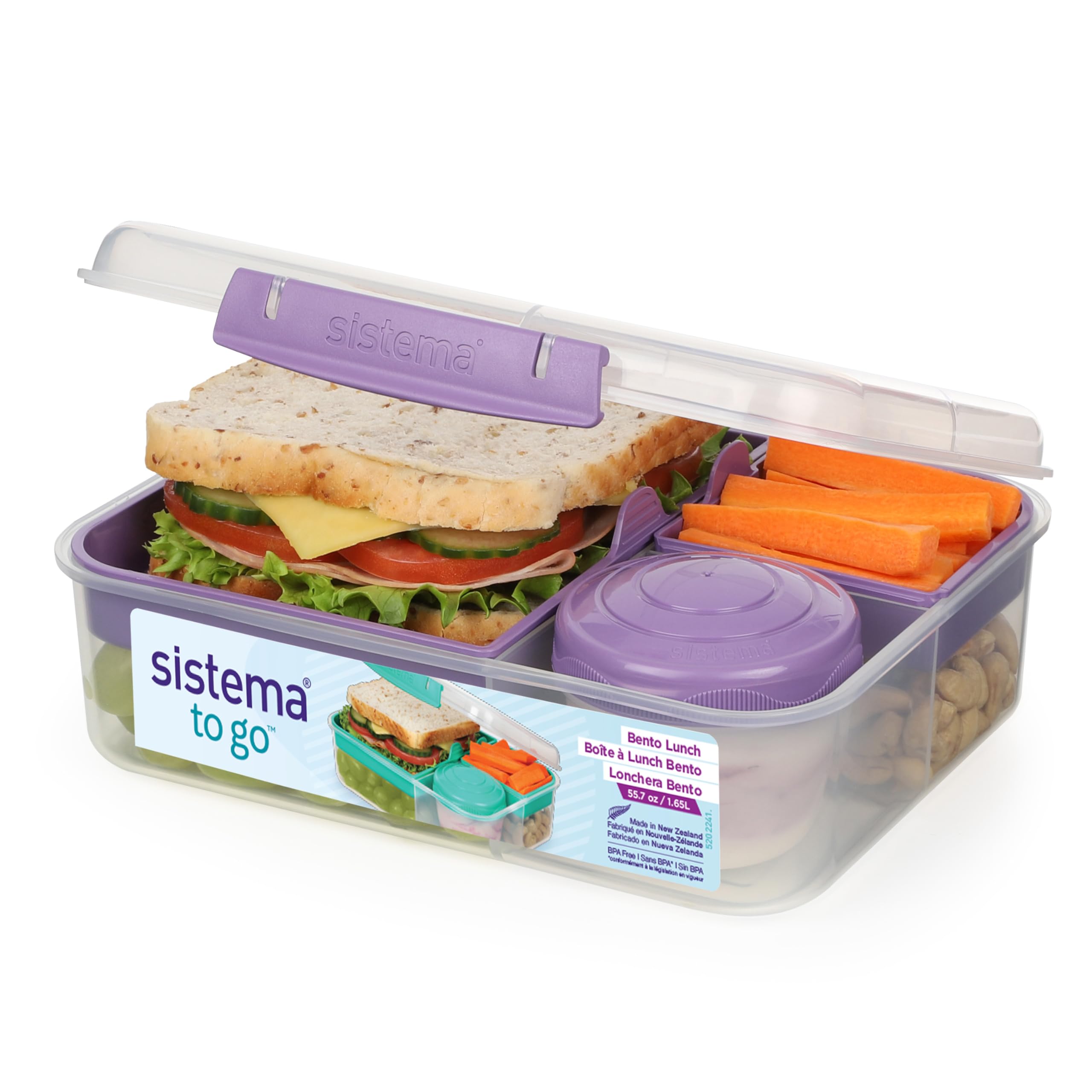 Sistema TO GO Bento Lunch | 1.65 L | School Lunch Box With Compartments & Snack Pot | BPA-Free | 1 Count | Misty Purple