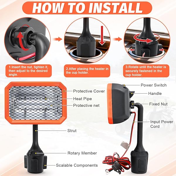 48V GOLF CART HEATER GOLF CART ACCESSORIES, 400W SAFE & FAST HEATING ELECTRIC HEATERS FOR GOLF CART, BATTERY OPERATED HEATER WITH 360° ADJUSTABLE ANGLE CARBON FIBER HEATING FOR CLUB CAR/YAMAHA/EZGO