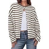 UNCLECAT Womens Striped Cardigan Sweater Casual Button Up Knit Tops Long Sleeve Sweaters Open Front Top Fall Coats