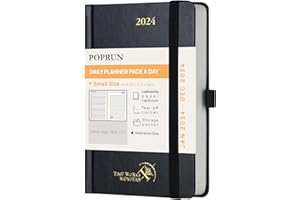 POPRUN 2024 Daily Planner One Page Per Day Pocket Size (4" x 6.25") -2024 Daily Calendar Hourly Appointment Book with Pocket, Note & Contact Pages, Hardcover - Black