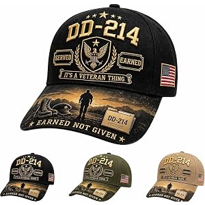 DD-214 Served Earned Commemorative Cap, DD-214 Patriotic Adjustable Veteran Baseball Cap with American Flag Patch Unisex