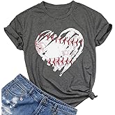 Baseball Shirts Women Baseball Mom Tshirt Baseball Heart Graphic Tee Game Day Gifts Funny Short Sleeve Tops