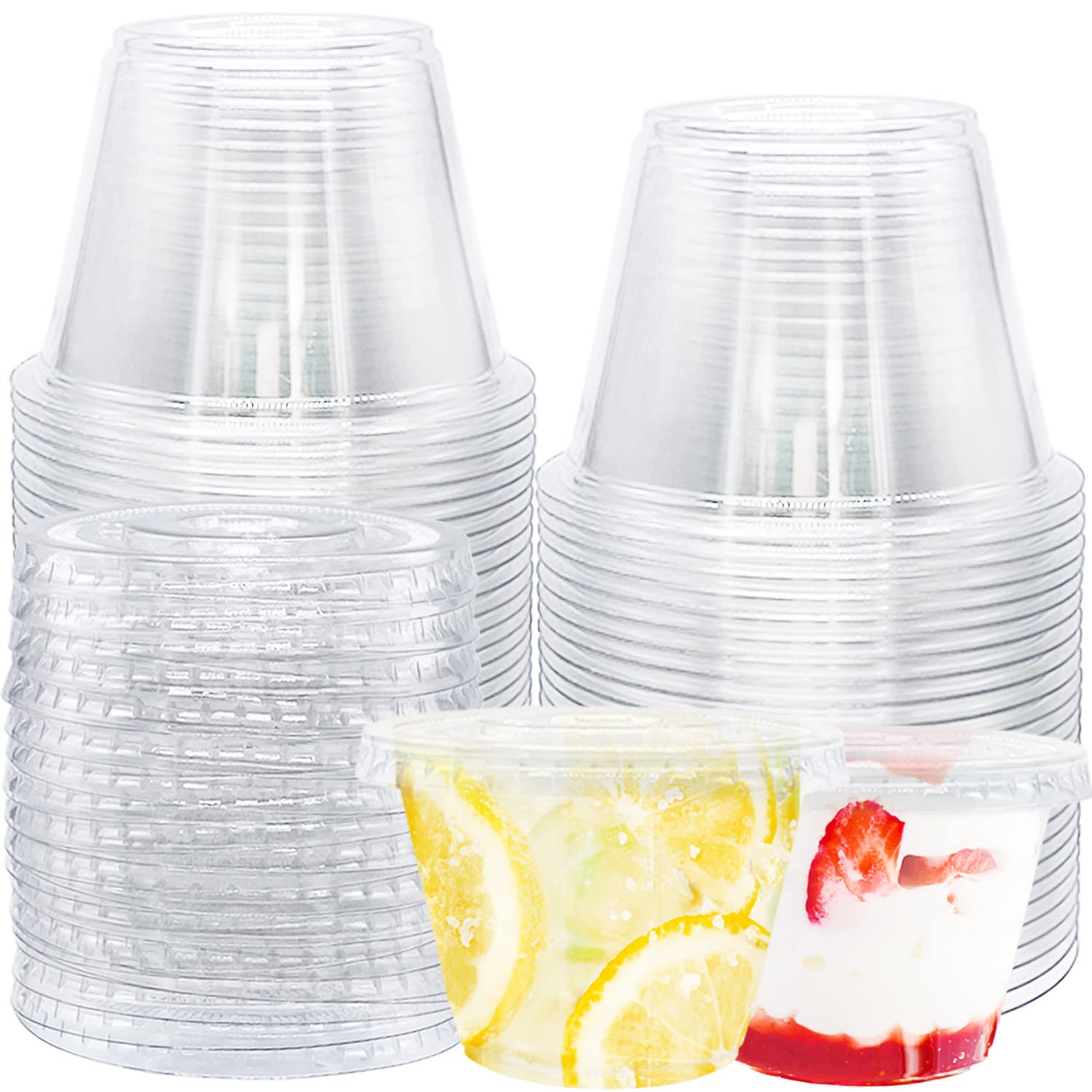 Photo 1 of 50 Pack Clear Cups with Lids,6 oz Plastic Disposable Cups with Flat Lids(No Hole),Crystal PET Dessert Party Cups for Smoothy's,Ice Cream,Fruits,Snack,Cold Drinks