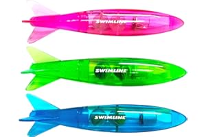 Swimline Original 3-Pack Diving Toys LED Light-Up Glowing Fun Torpedo Turbos Catch The Fish Retrieval Game for Swimming Pool & Bath Tub for Kids Multi Color Flashing Underwater Dive Practice Learn