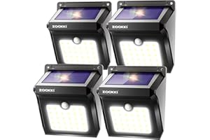 ZOOKKI Solar Outdoor Lights -120° Illumination Solar Motion Sensor Lights Outdoor - IP65 Waterproof Wireless Security Outdoor Solar Powered Lights for Garden Fence Patio Deck（28LED 4-Pack）