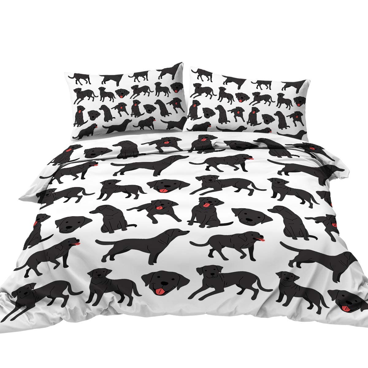 BlessLiving Cartoon Dogs Duvet Cover Set for Kids Children 3 Piece Black Labrador Retriever Dog Bed Set with Zipper Closure Super Soft Bedding Sets (Single)