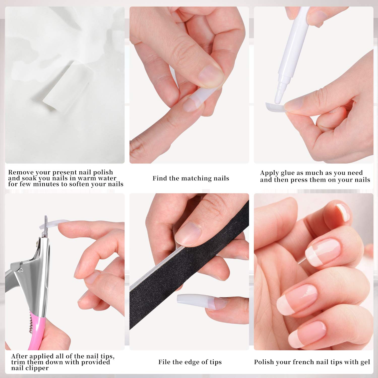 Acrylic Nail Tips 500pcs, French Fake Nails Natural False Nail Tips with Nail Clipper and Storage Case for Nail Art Salon and Home DIY (10 Sizes) - Image 5