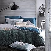 MILDLY 100% Long Staple Cotton Mountain Duvet Cover Set, Blue Green Gradient Trees Pattern Printed Comforter Cover Set