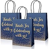 Chinco 30 Pcs Wedding Welcome Gift Bags Hotel Guests Thanks for Celebrating with Us Gold Paper Gift Bag Medium Size with Handle for Bridal Shower Party Favor(7.48 x 5.91 x 2.76 Inch,Blue)