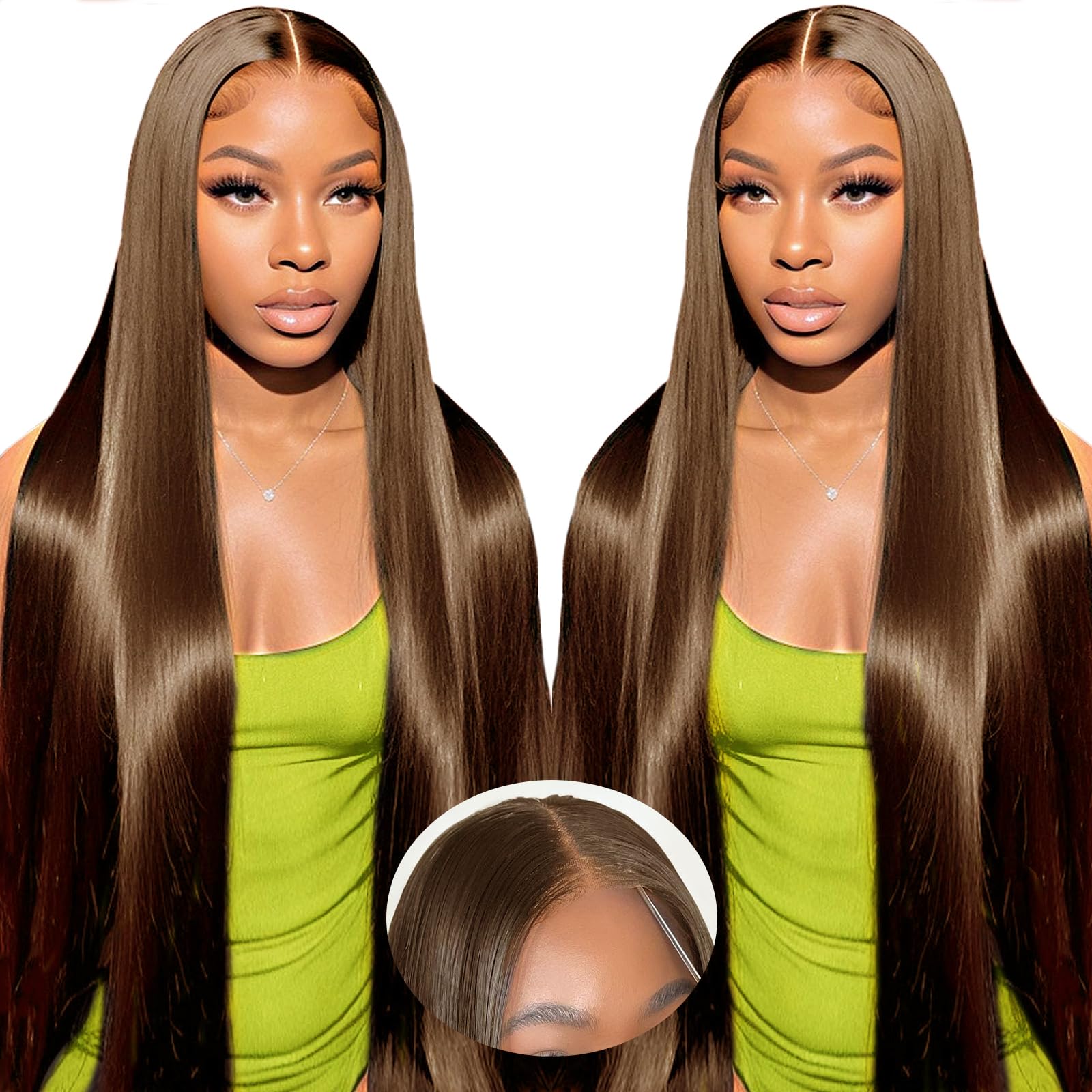 Glueless Wigs For Women Human Hair, Light Chocolate Brown Human Hair Wig 9x6 Pre Cut Lace Front Wigs Human Hair, 180 Density Straight Ready To Wear Glueless Wig Pre Plucked Lace Frontal Wig 20 Inch