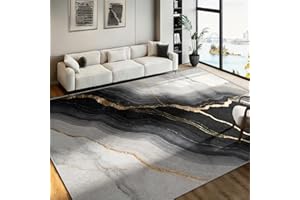 Modern Abstract Area Rug, 5x7ft Marble Grey White Washable Carpet, Kitchen Runner Non-Slip Soft Rug, Contemporary Casual Bedr