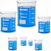 JOLABEAR Glass Beaker Set, 7 Sizes 10-1000 mL | 3.3 Borosilicate, Printed graduations, pouring spouts, wide mouths, flat bases