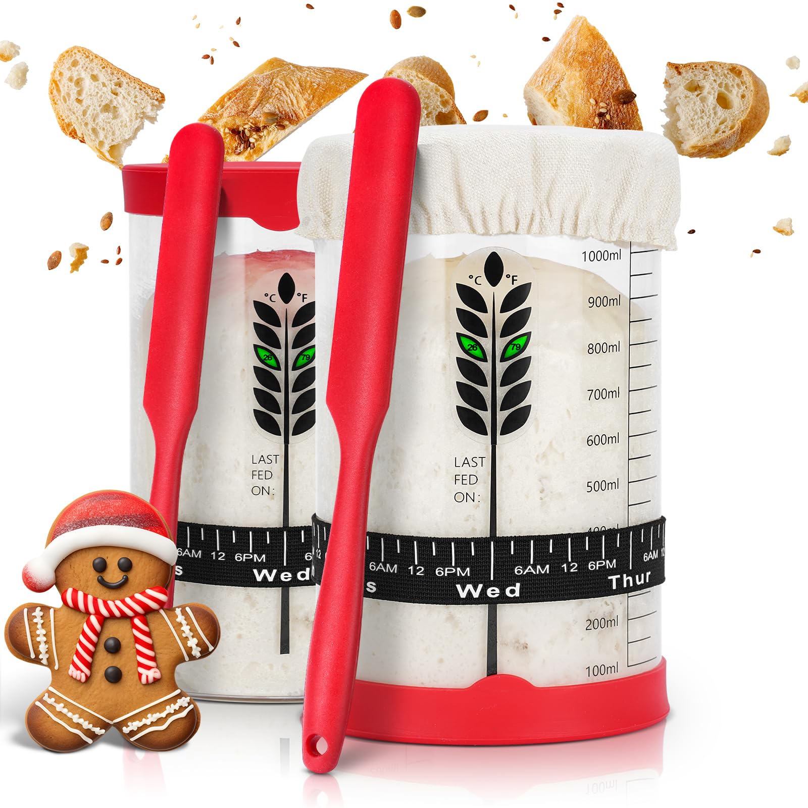 Photo 1 of Sourdough Starter Jar Kit 2Pack, 40OZ Large Sourdough Starter Kit With Thermometer Strips & Scraper, Sourdough Bread Baking Supplies–A Perfect Sourdough Bread Starter Kit for Beginners to Expert