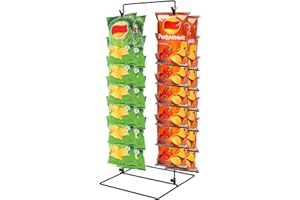 Ngdiluxury Chip Rack Display Stand, Chip Bag Holder Snack Cotton Candy Display Rack Stand Sweet Potato Chip Clip Rack Countertop for Party Table Concession Retail 2-Row with 26 Clips