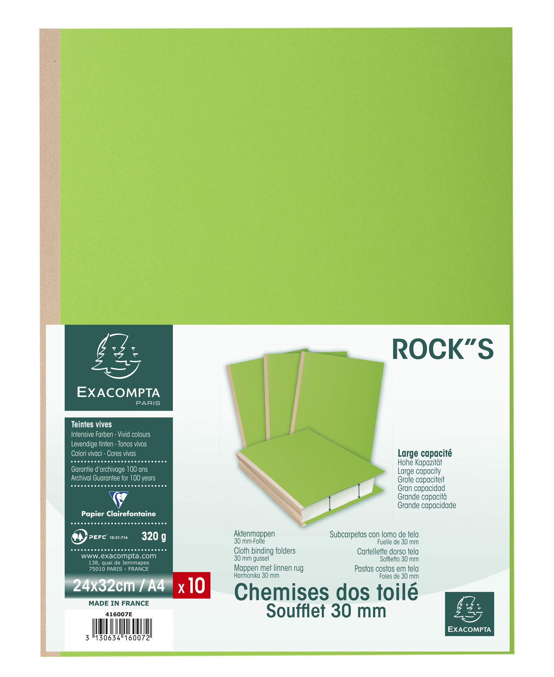 Exacompta - Ref 416007E - Rocks Collection - Expanding Spine Folders - 240 x 320mm in Size, Suitable for A4 Documents, 320gsm Material - Green (Pack of 10)