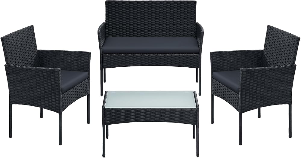SONGMICS Garden Furniture Set Polyrattan Outdoor PE Wicker Black Grey GGF004B66