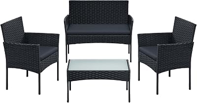 SONGMICS Garden Furniture Set Polyrattan Outdoor PE Wicker Black Grey GGF004B66