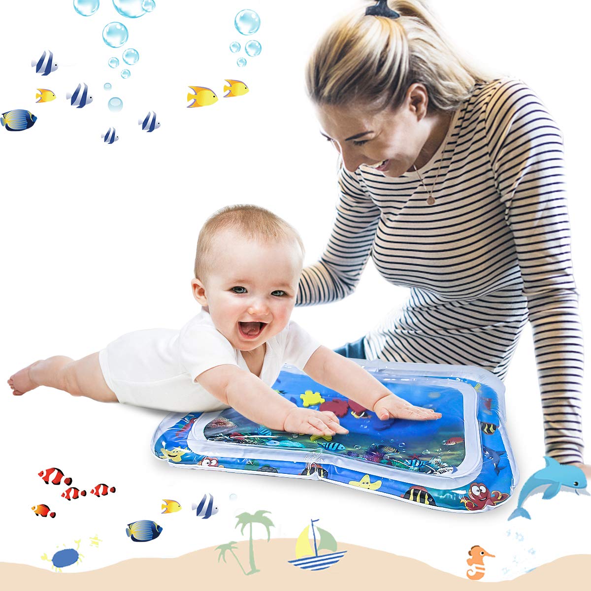 Dreampark Inflatable Tummy Time Premium Water Mat for Infants & Toddlers, Activity Center Your Baby\'s Stimulation Growth Baby Toys 3 to 12 Months (26”x20”, 2 Pack)
