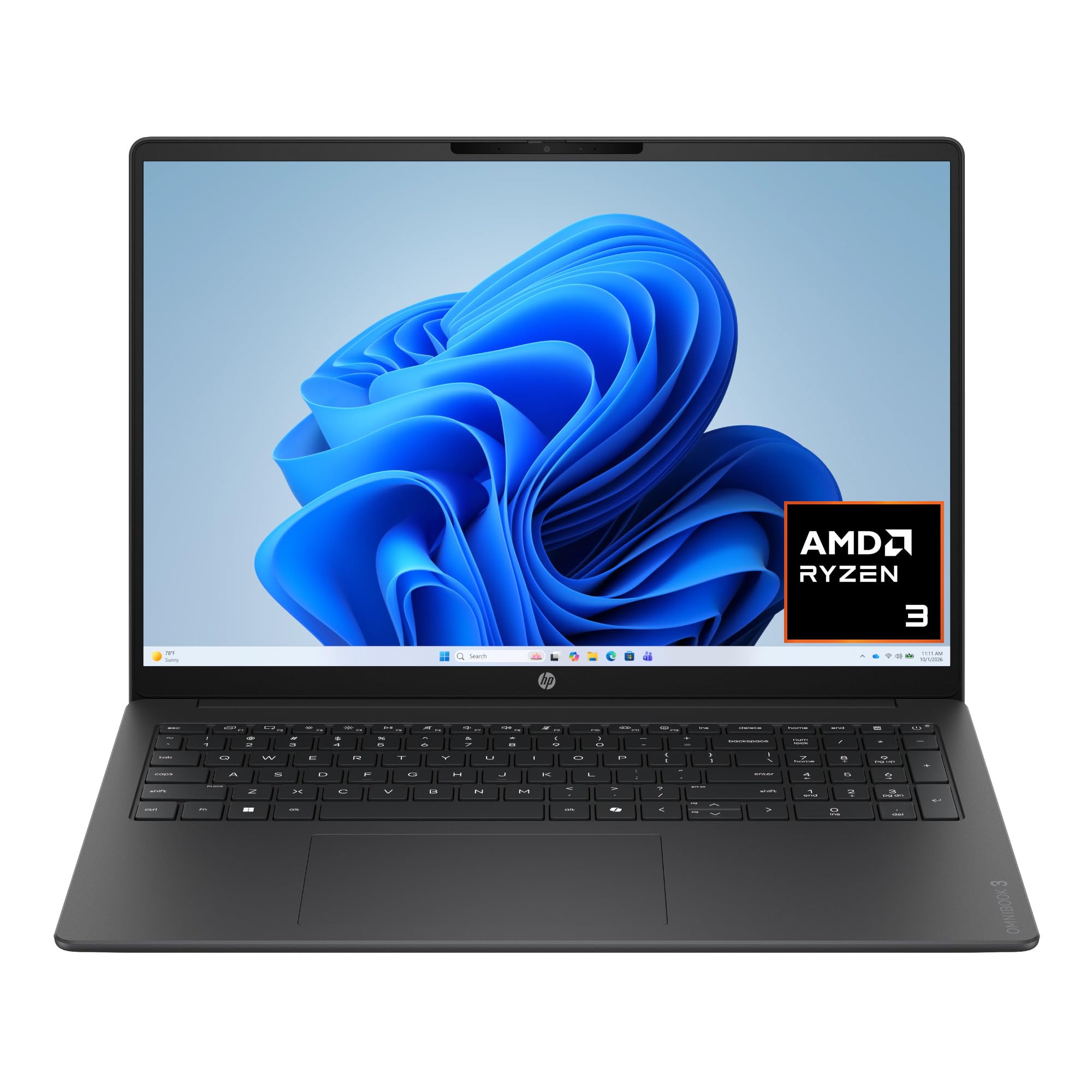 HP OmniBook 3 16 inch Laptop PC, 2K Touchscreen, AMD Ryzen 3 30, 8 GB RAM, 512 GB SSD, AMD Radeon 610M GPU, Windows 11 Home, Mica Silver, 16-by0299nr