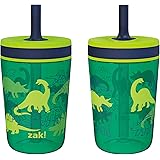 Zak Designs Kelso 15 oz Tumbler Set, (Dino Camo) Non-BPA Leak-Proof Screw-On Lid with Straw Made of Durable Plastic and Silic