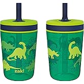 Zak Designs Kelso 15 oz Tumbler Set, (Dino Camo) Leak-Proof Screw-On Lid with Straw Made of Durable Plastic and Silicone, Perfect Cup Bundle for Kids (2pc Set)