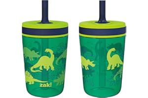 Zak Designs Kelso 15 oz Tumbler Set, (Dino Camo) Non-BPA Leak-Proof Screw-On Lid with Straw Made of Durable Plastic and Silic