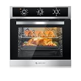 AMZCHEF 24" Single Wall Oven, 2.65 Cu.ft. Built-in Electric Wall Oven with 5 Cooking Functions, 360° ROTATING ROTISSERIE, 2200W, Mechanical Knobs Control, Timer, Stainless Steel Wall Oven for Kitchen