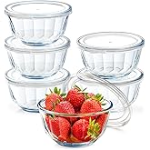 NUTRIUPS 6-Piece Glass Bowls with Lids Diamond Pattern Small Glass Bowls (500ml)