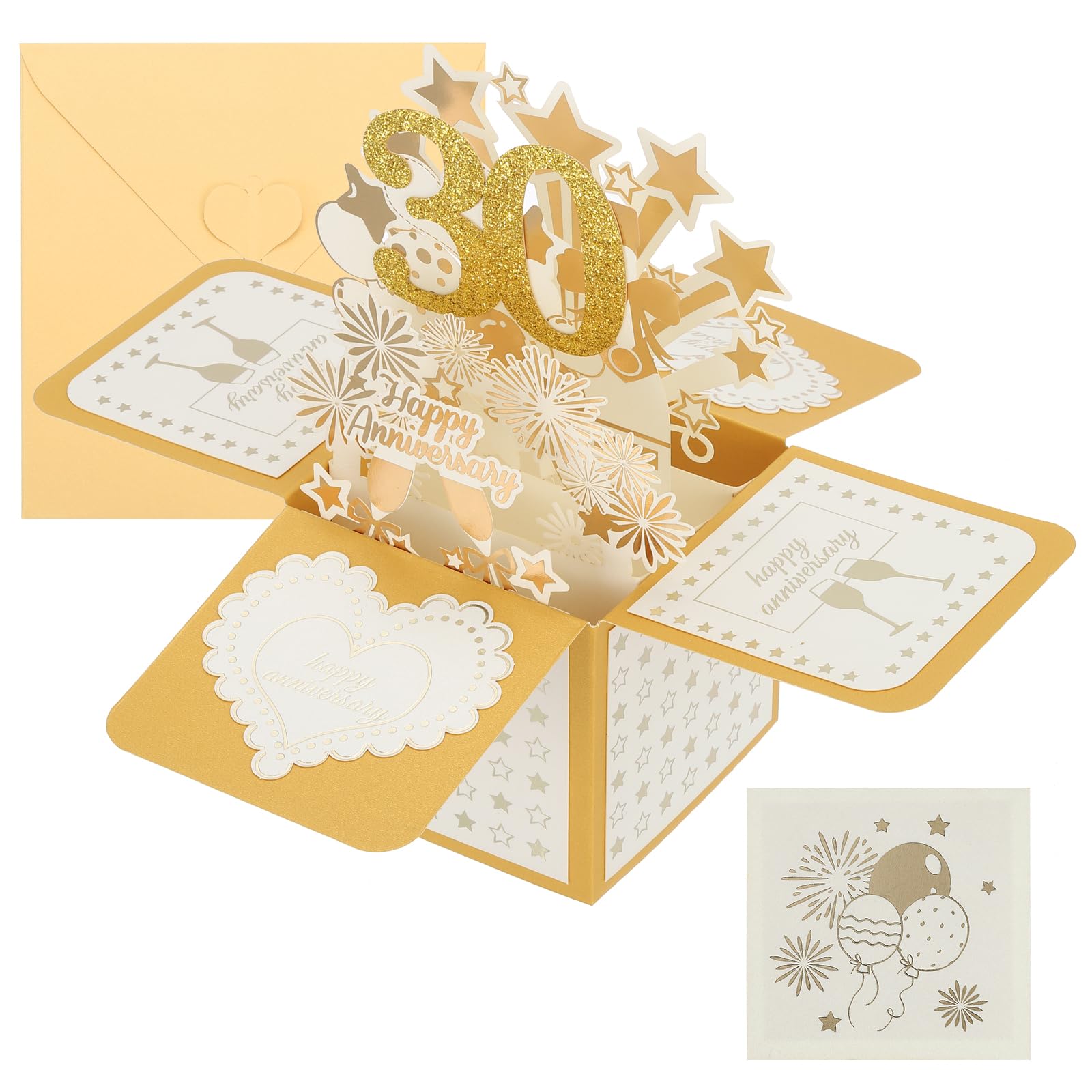 PATIKIL 30 Year Anniversary Card, Happy Anniversary Cards Wedding Anniversary Card for Wife Men Her Couple, Gold Tone