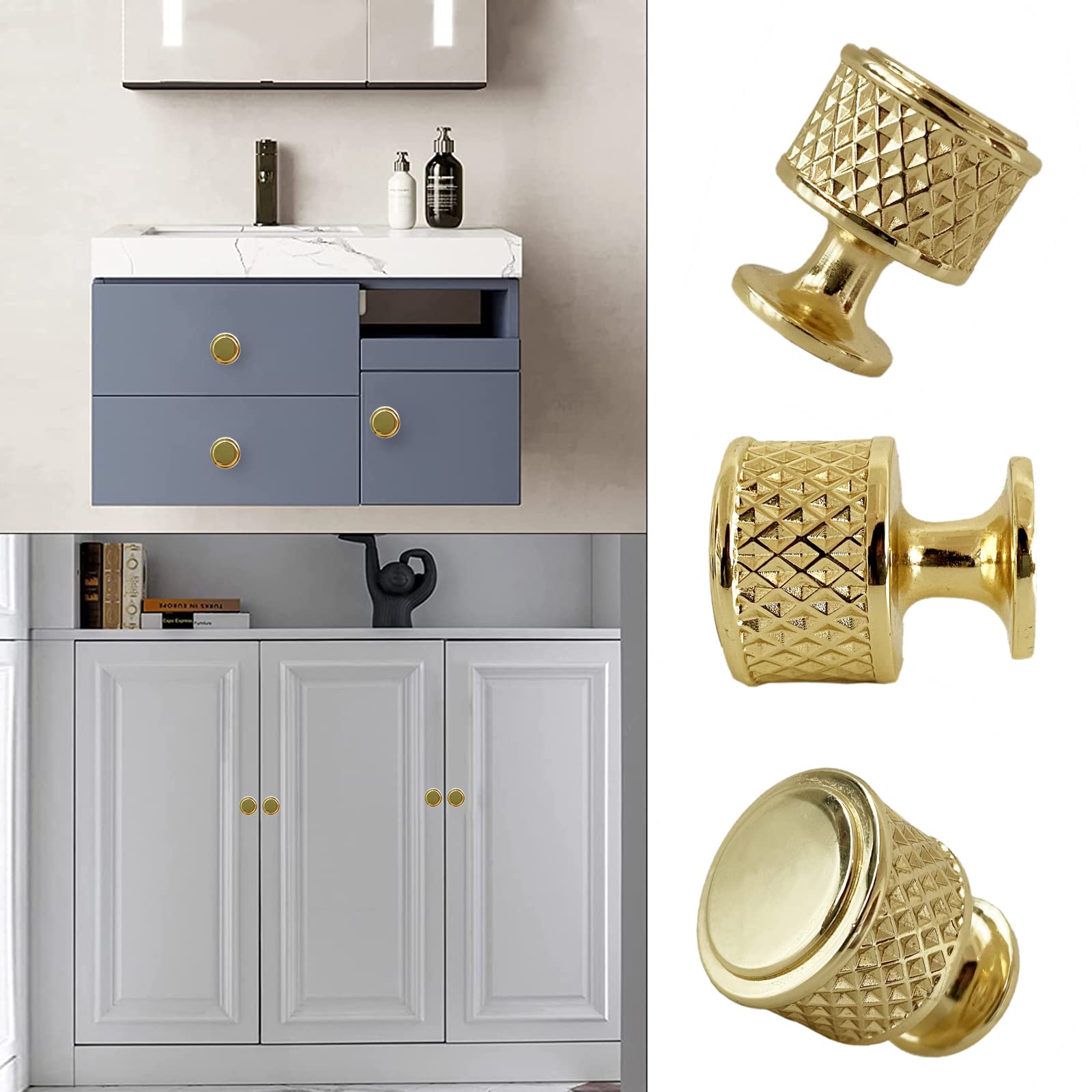 YNDD 6 Pack Gold Zinc Alloy Cabinet Knobs, Round Drawer Handles with Screws, Rustproof, Modern Style, Small Size