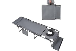 MUPATER Patio Chaise Lounge Chair for Outdoor with Face Hole, 4-Fold Adjustbale Backrest, Removable Pillow and Detachable Pocket, Portable Sun Lounger Recliner for Beach, Camping and Pool, Grey