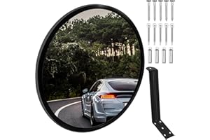 UCANVIN 12-Inch Convex Mirror, Safety Traffic Mirror Outdoor & Indoor, Adjustable Wide Angle View Curved Driveway Mirror for Parking Garage Warehouse Store Office or Traffic Safety (Black)