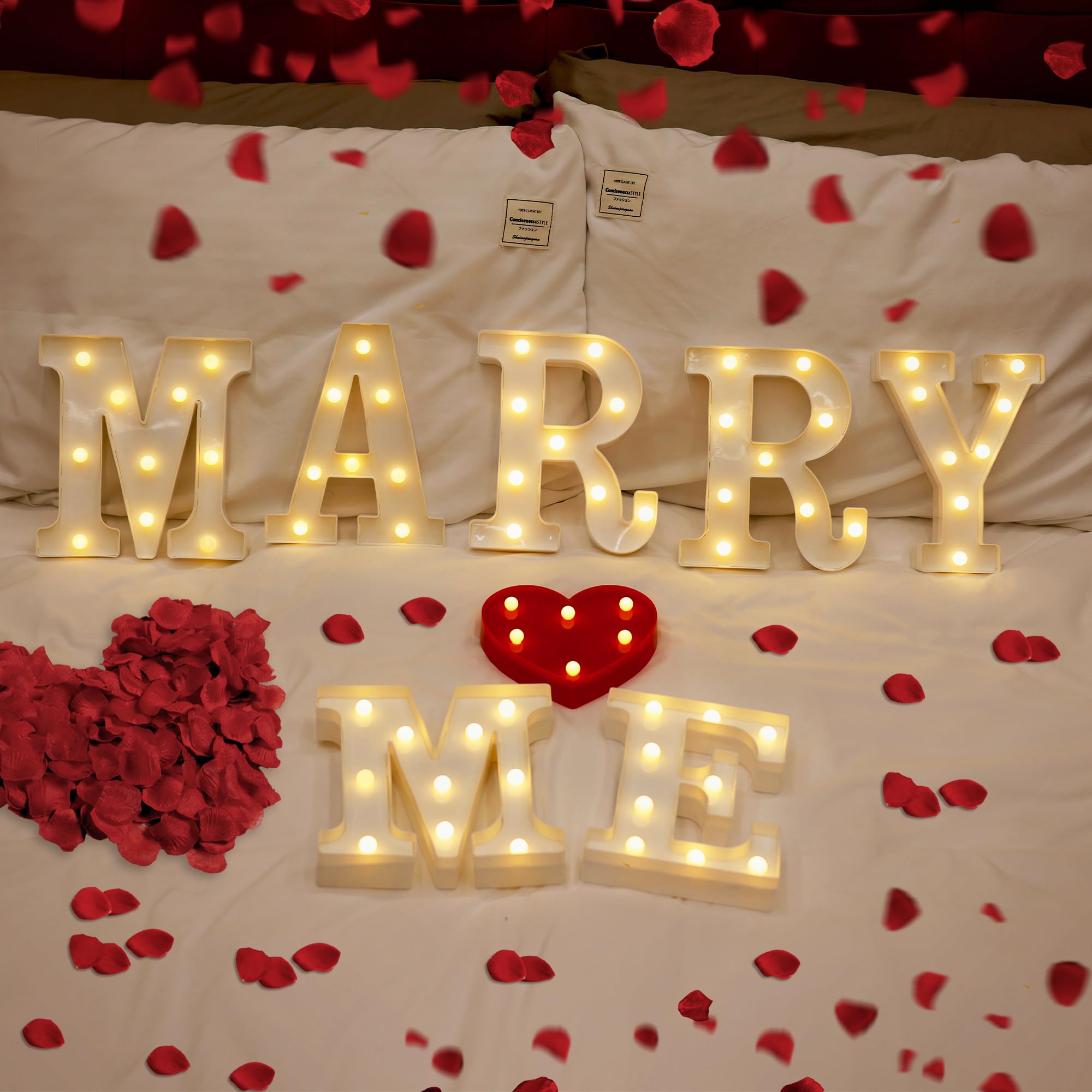 Photo 1 of TEHIBIEN Marry Me Light Up Letters, LED Marry Me Sign for Proposal Decorations, Battery Powered Letter Lights for Proposal Engagement Wedding Decor